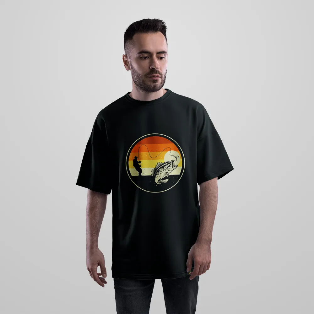 تیشرت اورسایز ماهیگیری طرح غروب آفتاب کد 6915