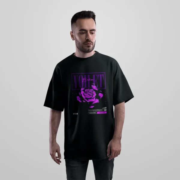 تیشرت اورسایز رز بنفش طرح Broken Violet کد 696
