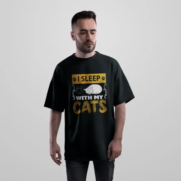 تیشرت اورسایز گربه طرح I Sleep With My Cats کد 7654