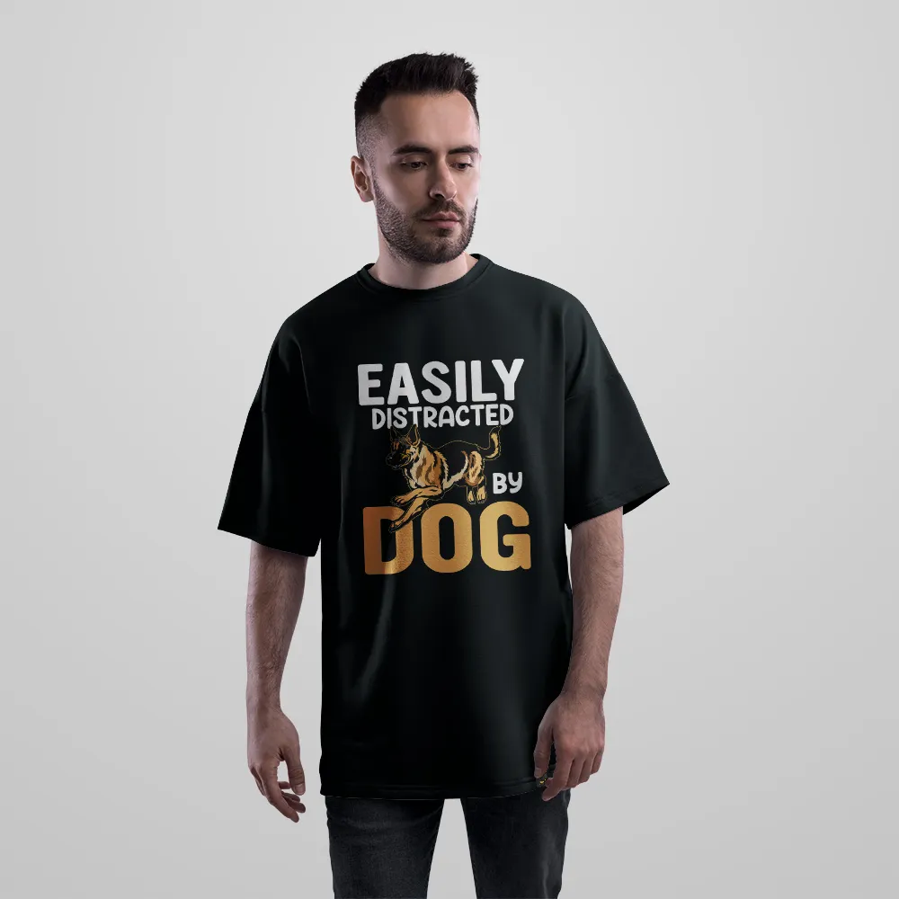 تیشرت اورسایز سگ طرح Easily Distracted By Dog کد 9615