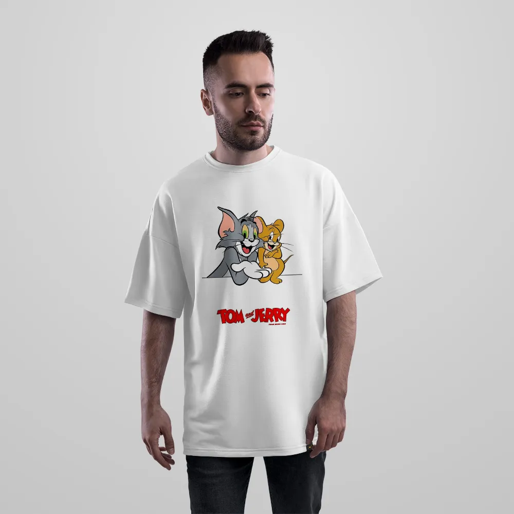 تیشرت اورسایز تام و جری طرح آغوش کارتونی (Tom and Jerry) کد po1079