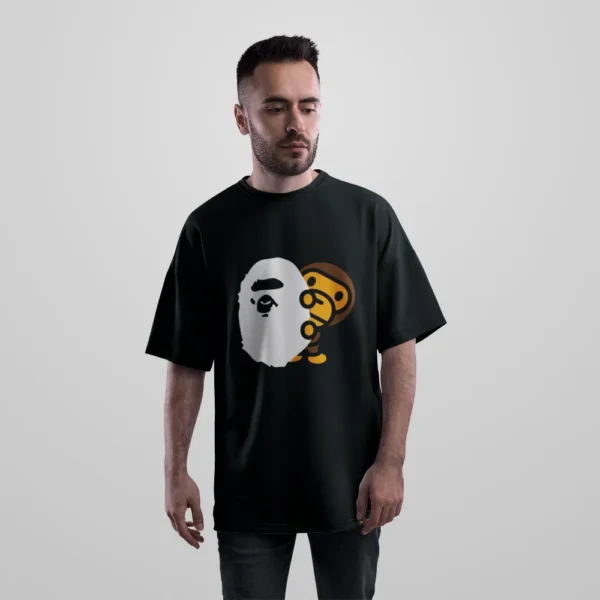 تیشرت اورسایز بیپ طرح میمون و لوگوی استریت‌ویر (BAPE) کد po1404