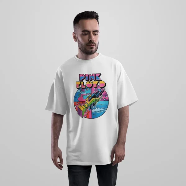 تیشرت اورسایز پینک فلوید طرح رترو رنگی (Pink Floyd) کد po1752