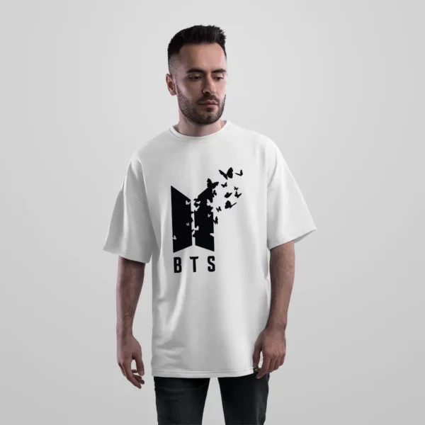 تیشرت اورسایز بی‌تی‌اس طرح لوگو و پروانه (BTS) کد po1906