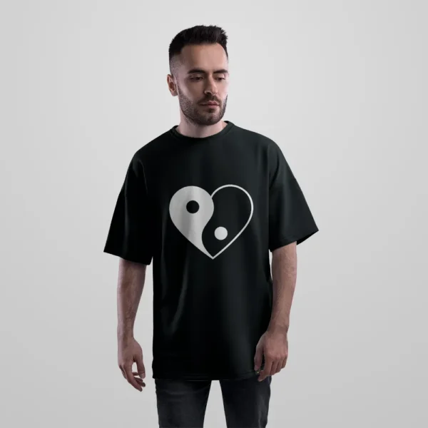 تیشرت اورسایز عشق طرح قلب یین و یانگ (Yin Yang Heart) کد po2020