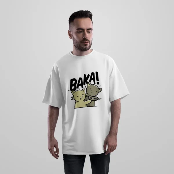 تیشرت اورسایز گربه طرح Baka کارتونی کد po2184