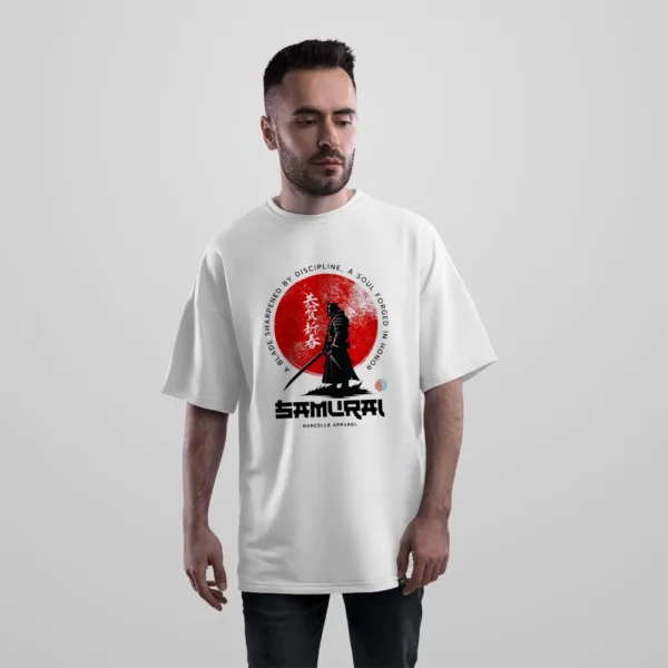تیشرت اورسایز سامورایی ژاپنی طرح خورشید سرخ (Samurai) کد po2282