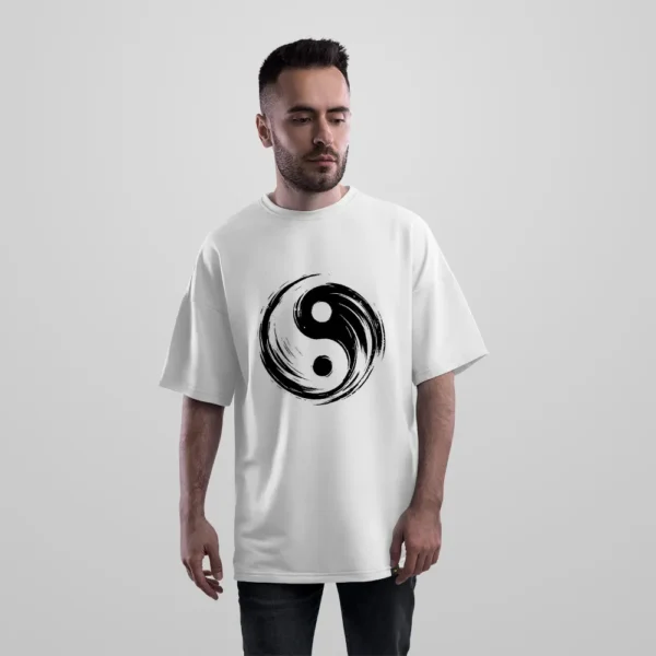 تیشرت اورسایز یین و یانگ طرح ذن مینیمال (Yin Yang) کد po3278