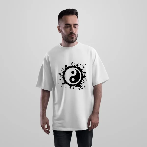 تیشرت اورسایز یین و یانگ طرح سیاه و سفید (Yin Yang) کد po3493