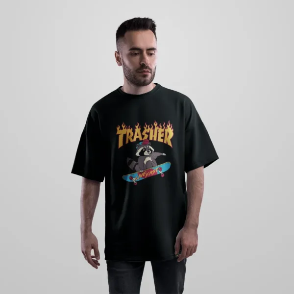 تیشرت اورسایز اسکیت‌برد طرح Thrasher آتشین کد po373