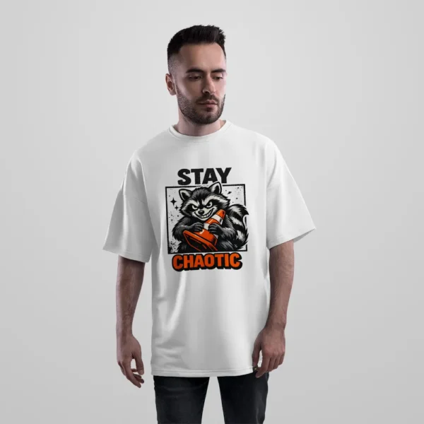 تیشرت اورسایز راکون طرح Stay Chaotic کد po3807