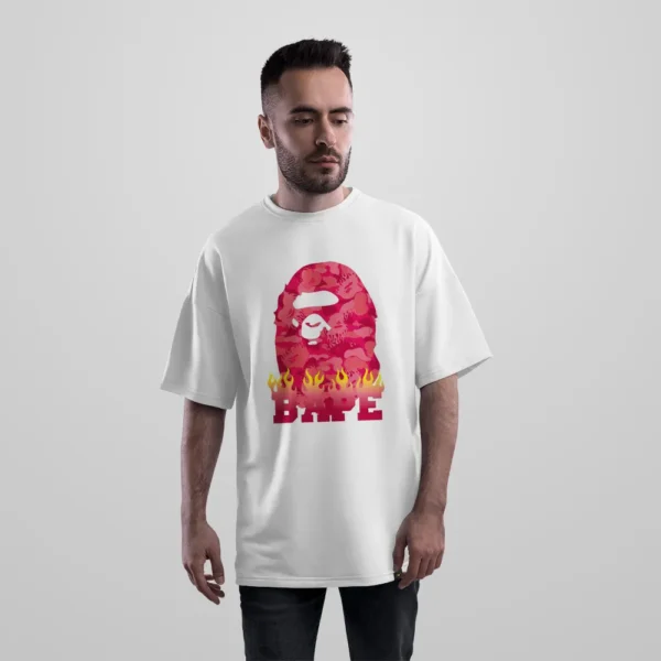 تیشرت اورسایز بیپ طرح لوگوی صورتی استریت‌ویر (BAPE) کد po3837