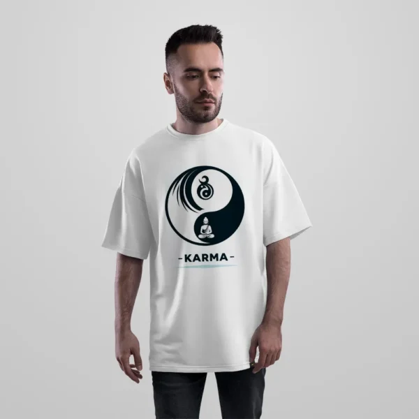 تیشرت اورسایز کارما طرح یین یانگ و مدیتیشن (Karma) کد po425