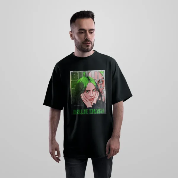 تیشرت اورسایز بیلی آیلیش طرح پرتره سبز (Billie Eilish) کد po4384