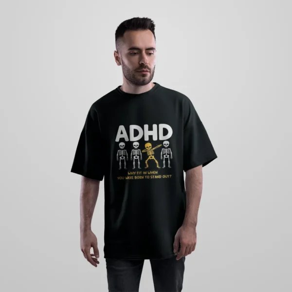 تیشرت اورسایز طنز ADHD طرح اسکلت‌های کارتونی کد po507