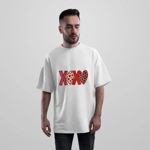 تیشرت اورسایز ولنتاین طرح XOXO قلبی کد po5452