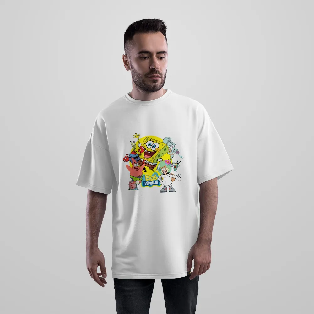 تیشرت اورسایز باب اسفنجی طرح شخصیت‌های کارتونی (SpongeBob) کد po6630