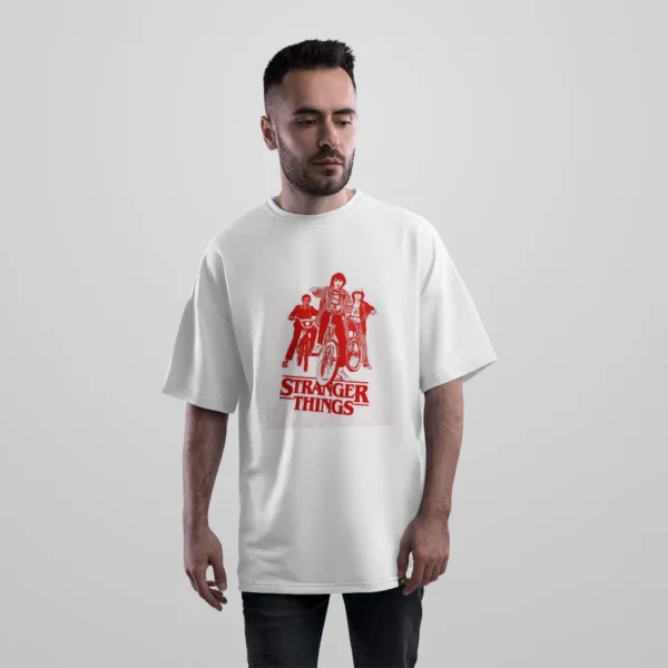 تیشرت اورسایز استرنجر تینگز طرح دوچرخه‌سواری (Stranger Things) کد po6717