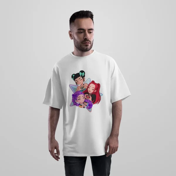 تیشرت اورسایز کی‌پاپ دیمون هانترز طرح دوستی گروهی کد po6754