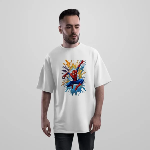 تیشرت اورسایز مرد عنکبوتی طرح پاششی رنگی (Spider-Man) کد po6919