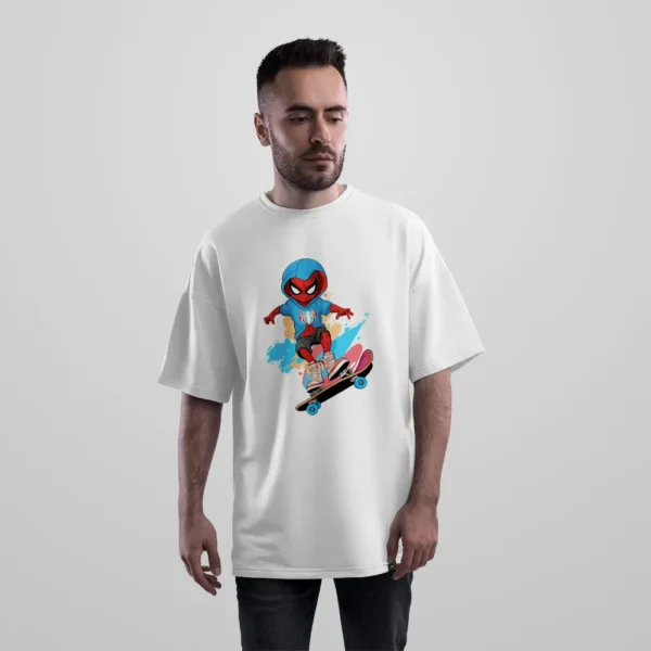 تیشرت اورسایز مرد عنکبوتی طرح اسکیت‌برد (Spider-Man) کد po7012