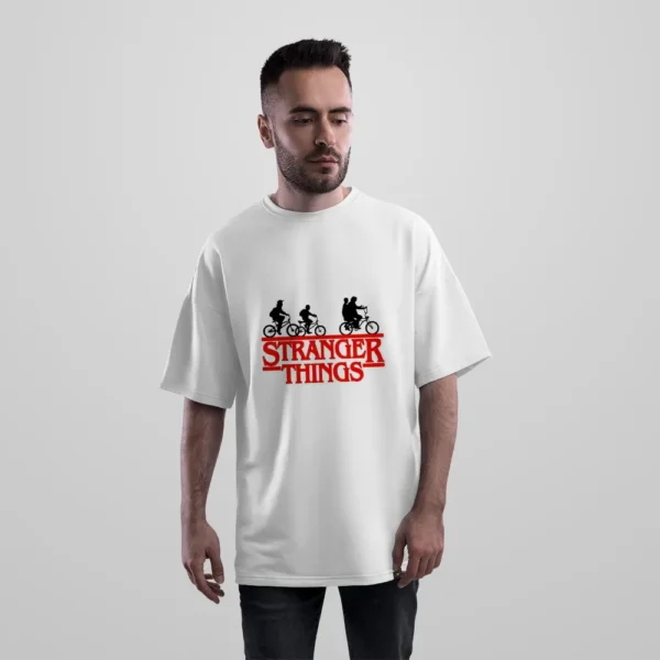 تیشرت اورسایز استرنجر تینگز طرح دوچرخه‌سواری (Stranger Things) کد po7064