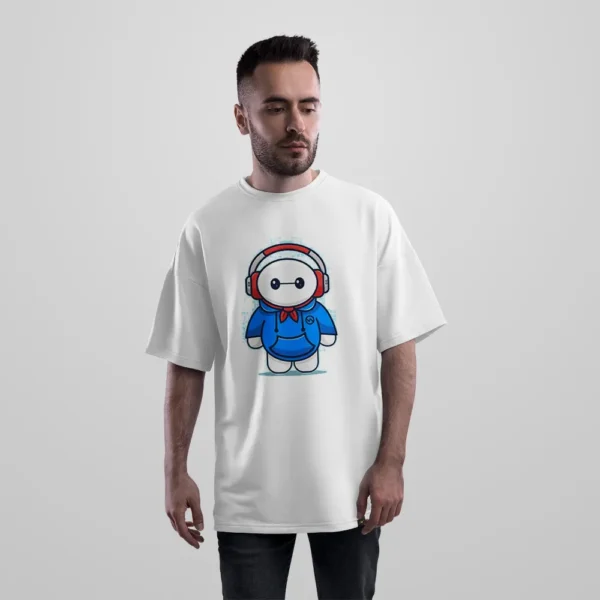 تیشرت اورسایز بایمکس طرح هدفون موسیقی (Baymax) کد po7217