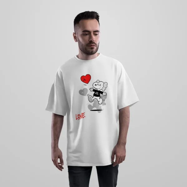 تیشرت اورسایز کاوز طرح عشق و قلب (KAWS) کد po996