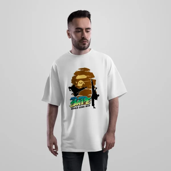تیشرت اورسایز برند بیپ طرح World Gone Mad (BAPE) کد po997