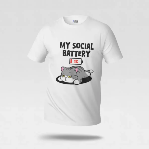 تیشرت گربه نوشته My Social Battery 1% کد po1306