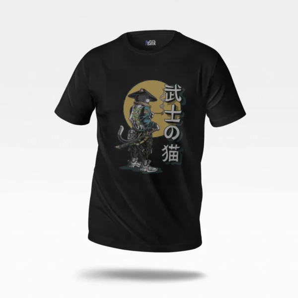 تیشرت گربه سامورایی طرح ژاپنی (Samurai Cat) کد po2846