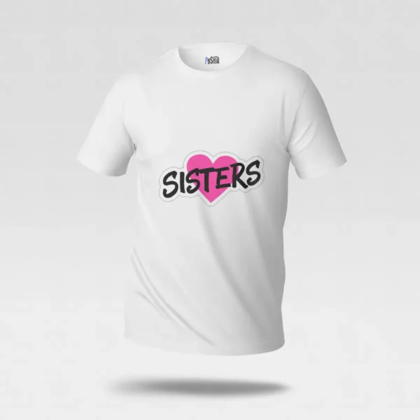 تیشرت خواهرانه طرح Sisters با قلب صورتی کد po443