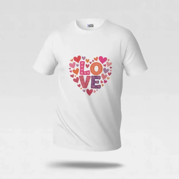 تیشرت تایپوگرافی Love با قلب‌های رنگی کد po5892