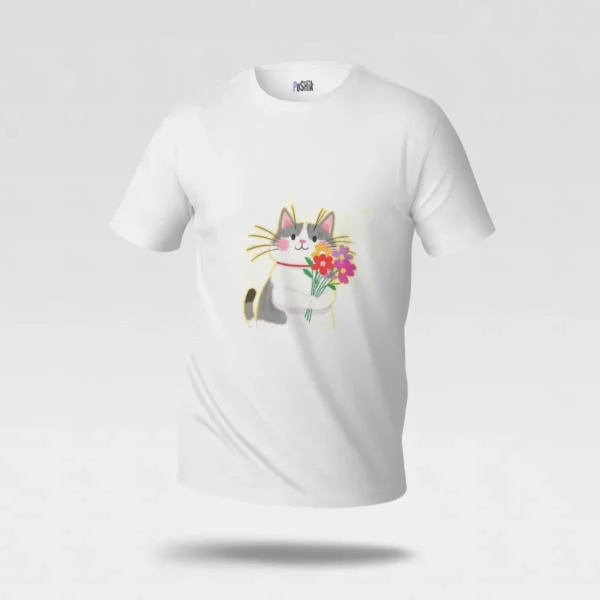 تیشرت گربه کارتونی طرح دسته گل کد po6021