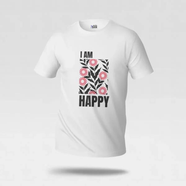 تیشرت تایپوگرافی گل‌دار I Am Happy کد po6388
