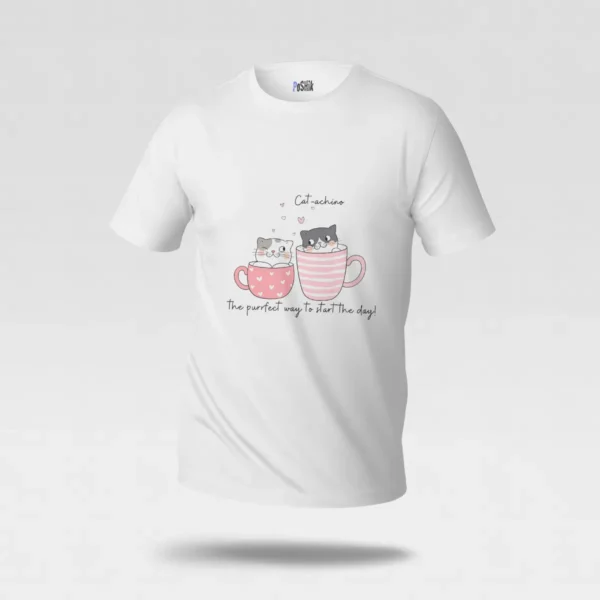 تیشرت گربه طرح Cat-achino و قهوه کد po6417