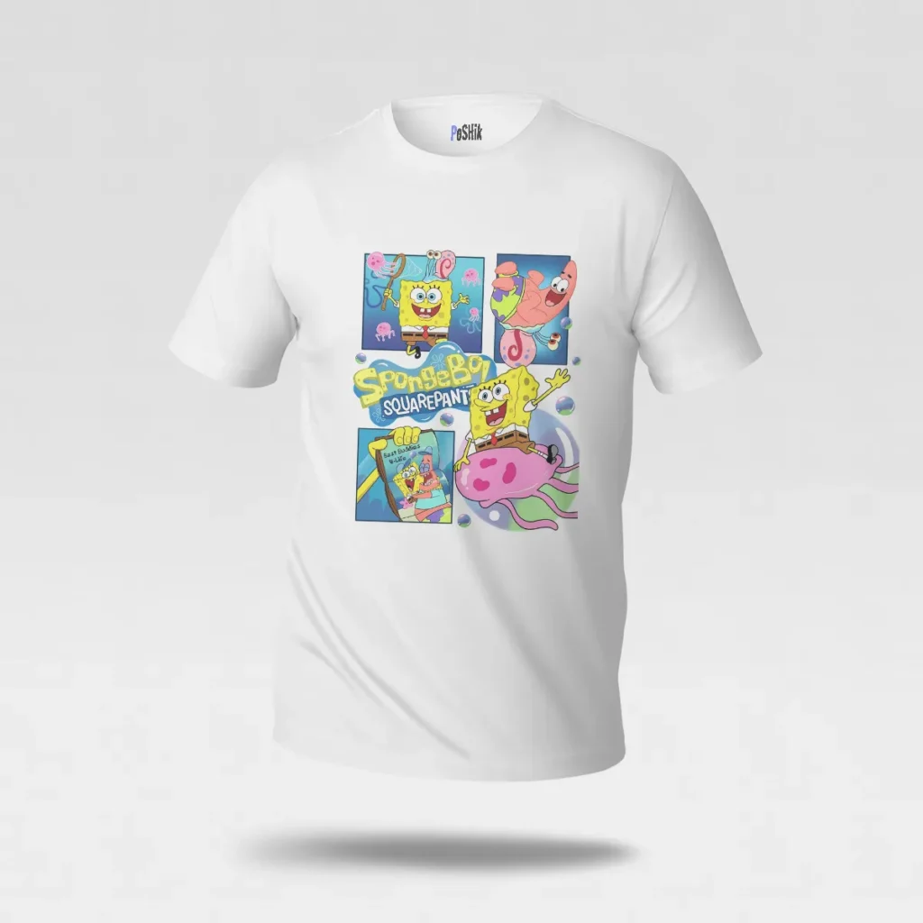 تیشرت باب اسفنجی طرح کلاژ کارتونی (SpongeBob) کد po6614