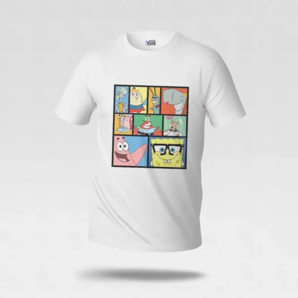 تیشرت باب اسفنجی طرح کلاژ شخصیت‌ها (SpongeBob) کد po6694