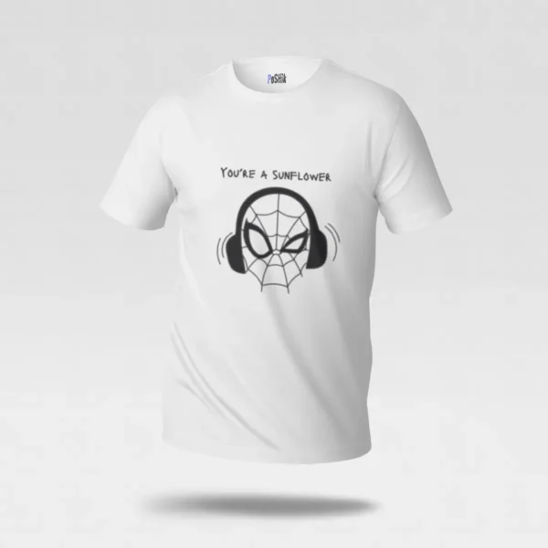تیشرت مرد عنکبوتی طرح هدفون و آفتابگردان (Spider-Man) کد po6996