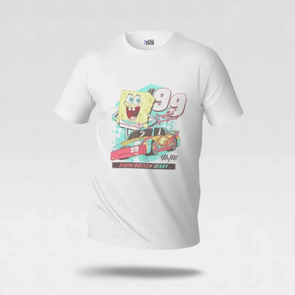تیشرت باب اسفنجی طرح مسابقه ماشین (Bikini Bottom Derby) کد po7036