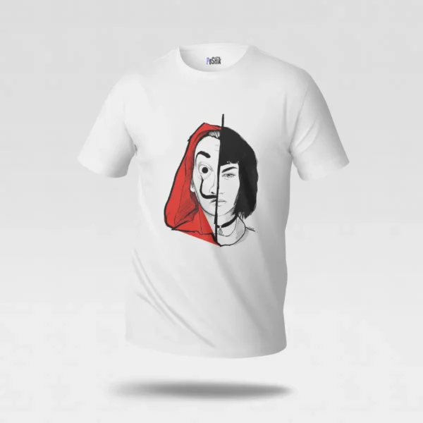 تیشرت خانه کاغذی طرح ماسک دالی و توکیو (Money Heist) کد po718