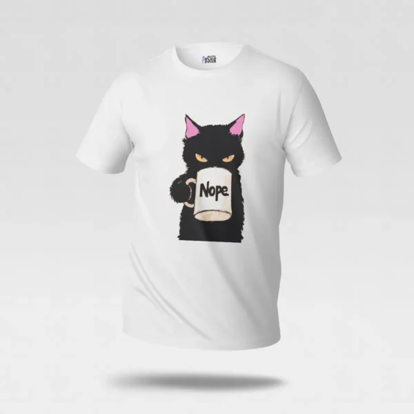 تیشرت گربه مشکی طرح Nope و فنجان قهوه کد po863