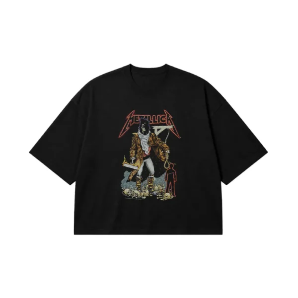 تیشرت باکسی متالیکا طرح جمجمه شعله‌ور (Metallica) کد 23852