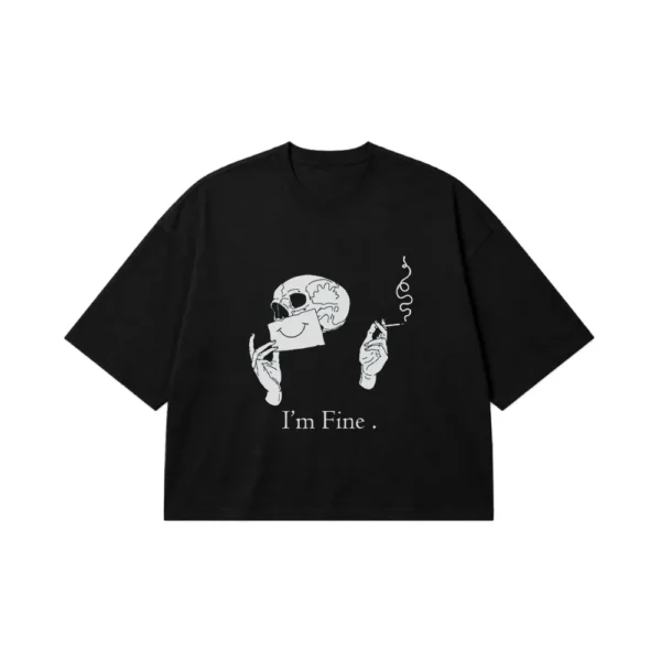 تیشرت باکسی جمجمه طرح I'm Fine کد 24062