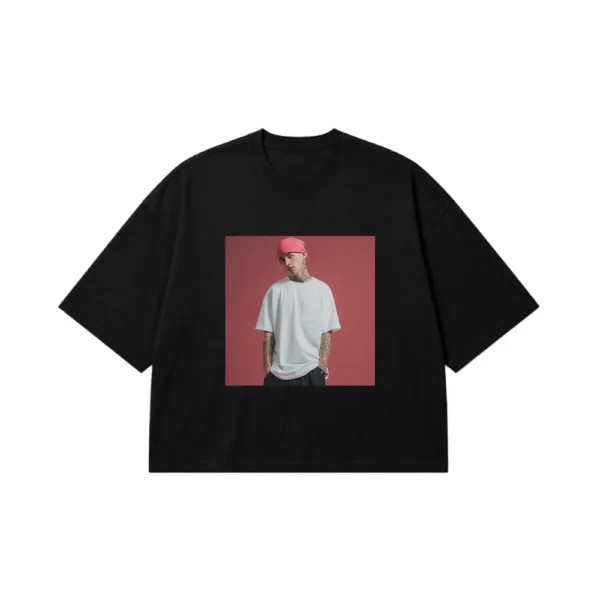 تیشرت باکسی ساده سفید مردانه با کلاه صورتی کد 24159