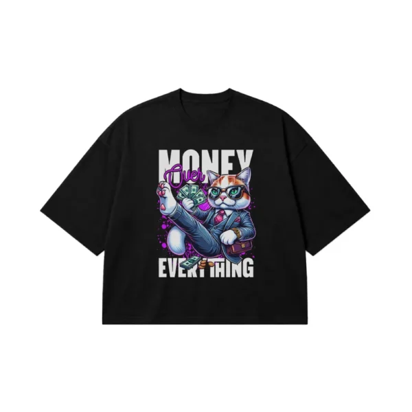 تیشرت باکسی گربه پولدار طرح Money Over Everything کد 24214