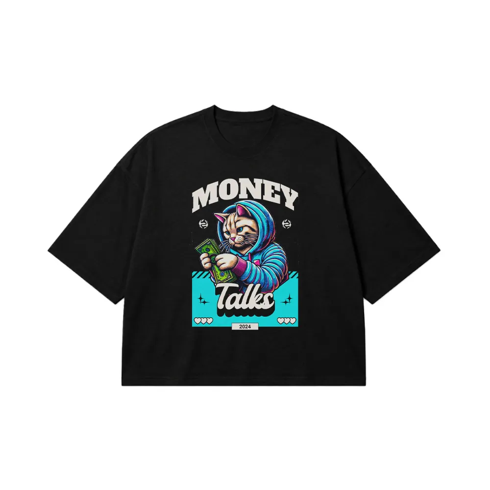 تیشرت باکسی گربه طرح Money Talks کد 24219