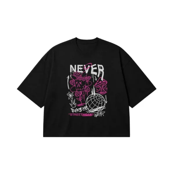 تیشرت باکسی گرافیتی طرح Never Streetwear کد 24644