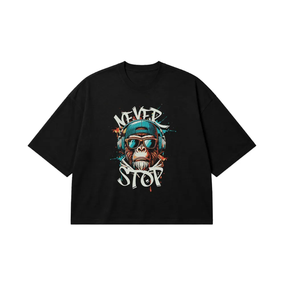 تیشرت باکسی میمون موزیکال طرح Never Stop کد 24649