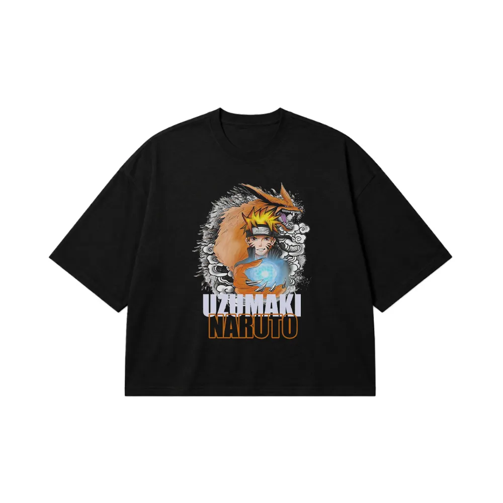 تیشرت باکسی انیمه ناروتو طرح اوزوماکی و روباه (Uzumaki Naruto) کد 24712
